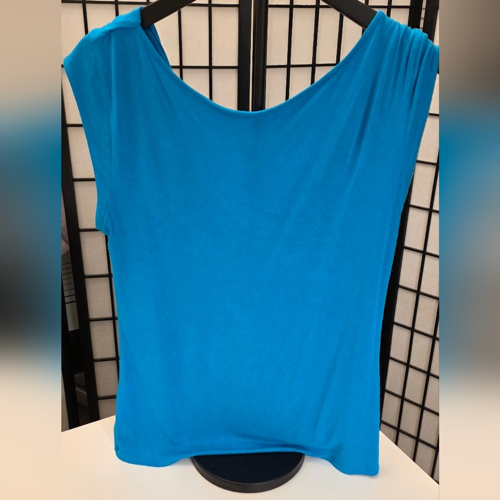 Grace Women's Turquoise Draped Neckline Sleeveless Top ~ Size Medium - Picture 6 of 9